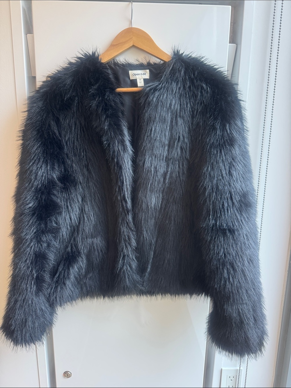 Open Edit Black Faux-Fur Teddy Jacket